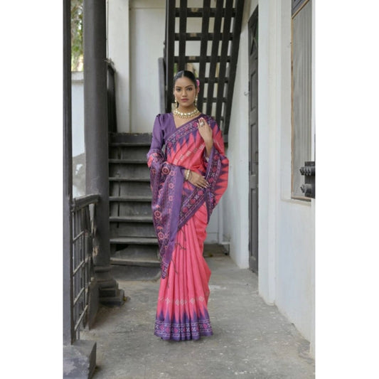 Women's Faux_Tussar Ikat Saree With Unstitched Blouse 5.5Mtr (Peach) - VANSHELLE