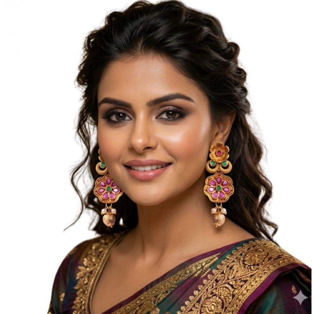Women'S Zinc Alloy Gold Plated Jhumka Earrings (Multicolor)