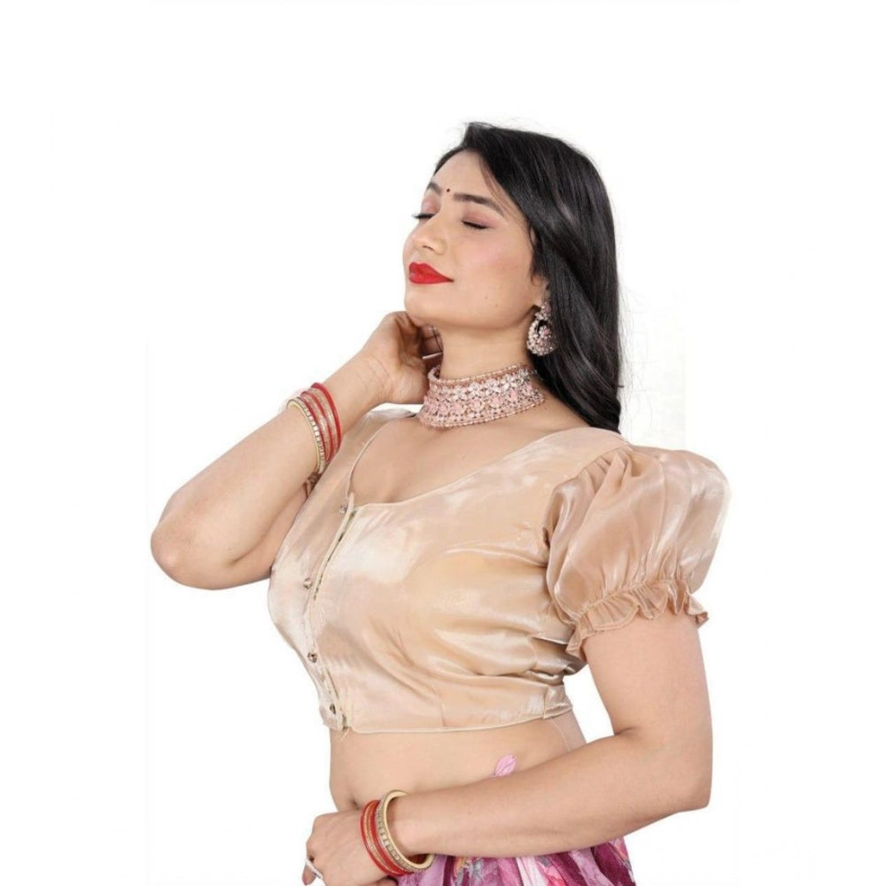 Women's Jimmy Solid Designer Neck Elastic Sleeve Readymade Blouse (Beige 38 , Alterable up to 42)-PID65826 - VANSHELLE