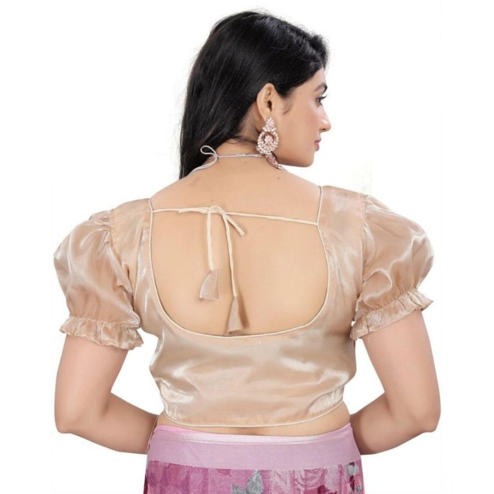 Women's Jimmy Solid Designer Neck Elastic Sleeve Readymade Blouse (Beige 38 , Alterable up to 42)-PID65826 - VANSHELLE