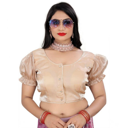 Women's Jimmy Solid Designer Neck Elastic Sleeve Readymade Blouse (Beige 38 , Alterable up to 42)-PID65826 - VANSHELLE