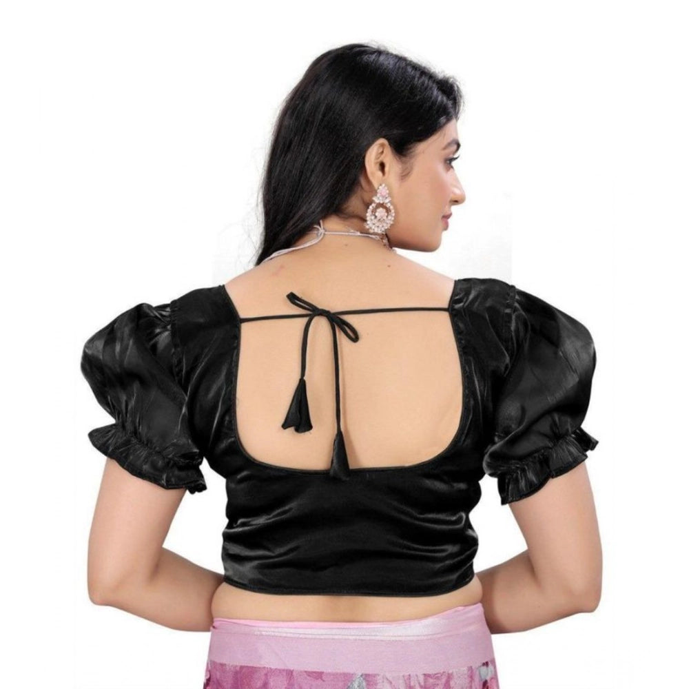 Women's Jimmy Solid Designer Neck Elastic Sleeve Readymade Blouse (Black 38 , Alterable up to 42)-PID65827 - VANSHELLE