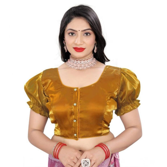 Women's Jimmy Solid Designer Neck Elastic Sleeve Readymade Blouse (Gold 38 , Alterable up to 42)-PID65828 - VANSHELLE