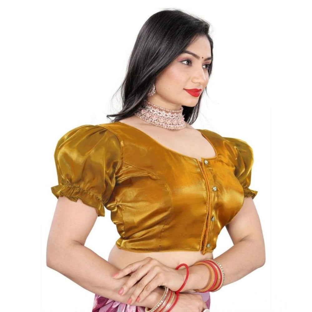 Women's Jimmy Solid Designer Neck Elastic Sleeve Readymade Blouse (Gold 38 , Alterable up to 42)-PID65828 - VANSHELLE