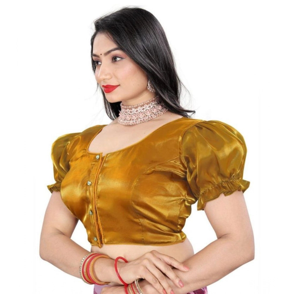 Women's Jimmy Solid Designer Neck Elastic Sleeve Readymade Blouse (Gold 38 , Alterable up to 42)-PID65828 - VANSHELLE