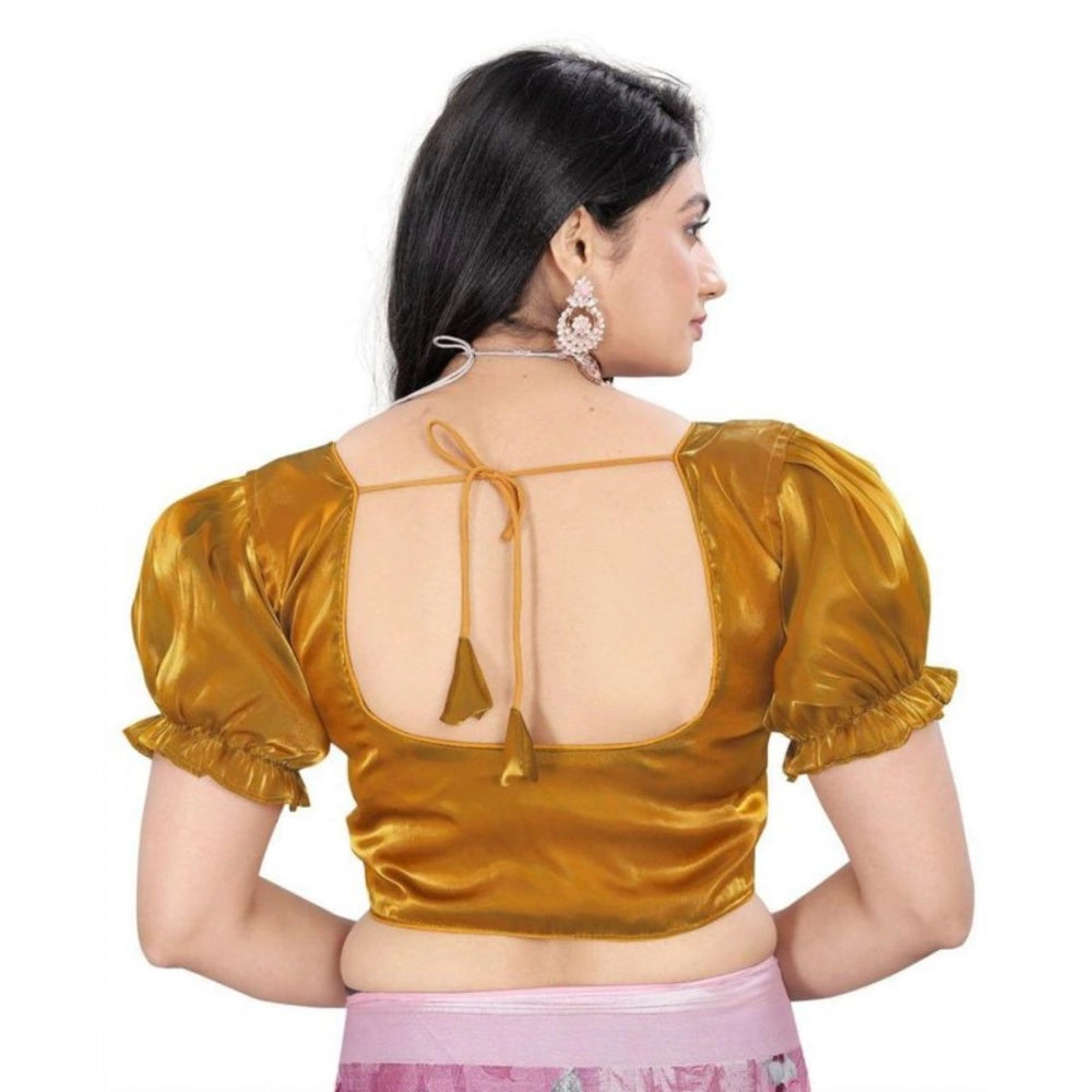 Women's Jimmy Solid Designer Neck Elastic Sleeve Readymade Blouse (Gold 38 , Alterable up to 42)-PID65828 - VANSHELLE