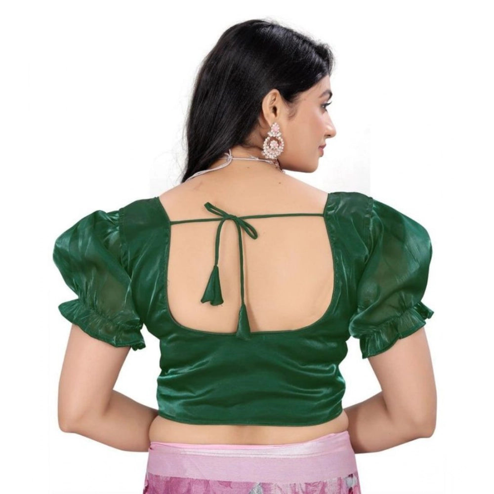 Women's Jimmy Solid Designer Neck Elastic Sleeve Readymade Blouse (Green 38 , Alterable up to 42)-PID65829 - VANSHELLE