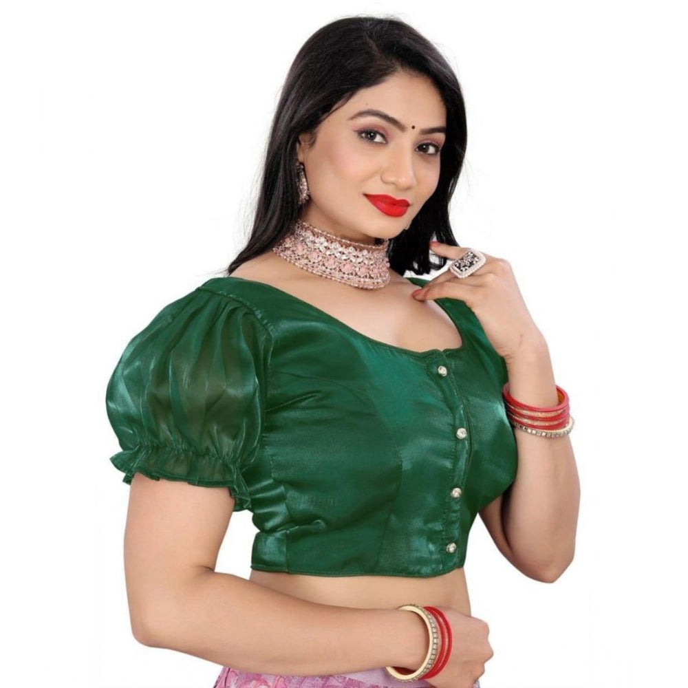 Women's Jimmy Solid Designer Neck Elastic Sleeve Readymade Blouse (Green 38 , Alterable up to 42)-PID65829 - VANSHELLE