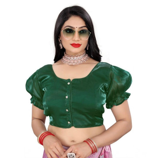 Women's Jimmy Solid Designer Neck Elastic Sleeve Readymade Blouse (Green 38 , Alterable up to 42)-PID65829 - VANSHELLE