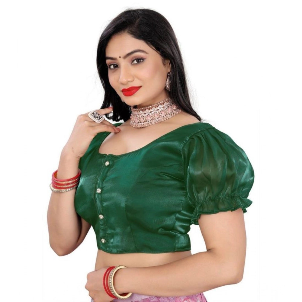 Women's Jimmy Solid Designer Neck Elastic Sleeve Readymade Blouse (Green 38 , Alterable up to 42)-PID65829 - VANSHELLE