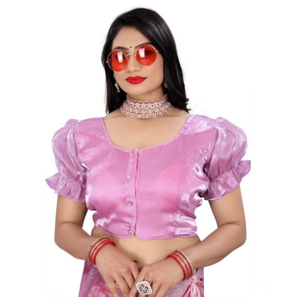 Women's Jimmy Solid Designer Neck Elastic Sleeve Readymade Blouse (Light Pink 38 , Alterable up to 42)-PID65830 - VANSHELLE