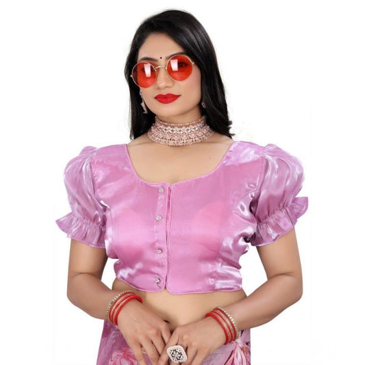 Women's Jimmy Solid Designer Neck Elastic Sleeve Readymade Blouse (Light Pink 38 , Alterable up to 42)-PID65830 - VANSHELLE