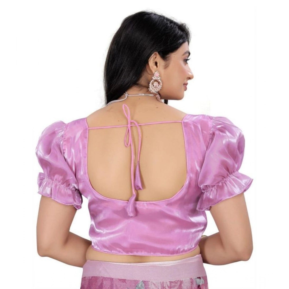 Women's Jimmy Solid Designer Neck Elastic Sleeve Readymade Blouse (Light Pink 38 , Alterable up to 42)-PID65830 - VANSHELLE