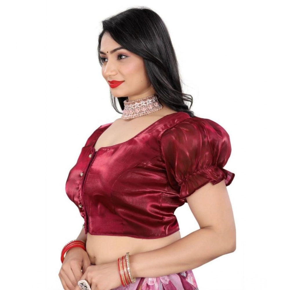 Women's Jimmy Solid Designer Neck Elastic Sleeve Readymade Blouse (Maroon 38 , Alterable up to 42)-PID65831 - VANSHELLE