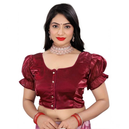 Women's Jimmy Solid Designer Neck Elastic Sleeve Readymade Blouse (Maroon 38 , Alterable up to 42)-PID65831 - VANSHELLE