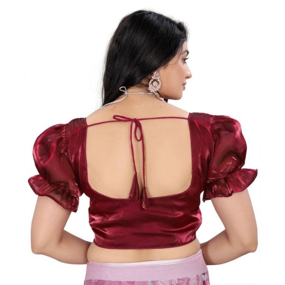 Women's Jimmy Solid Designer Neck Elastic Sleeve Readymade Blouse (Maroon 38 , Alterable up to 42)-PID65831 - VANSHELLE