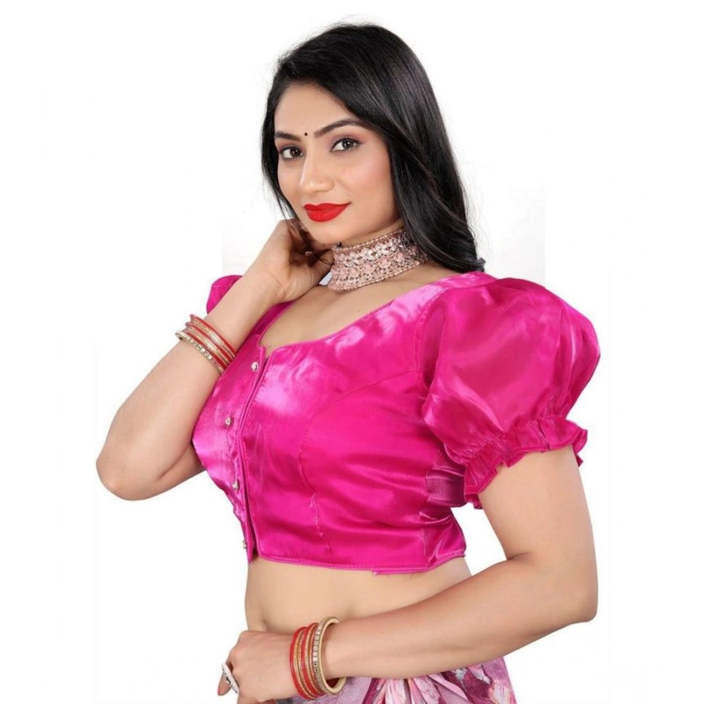 Women's Jimmy Solid Designer Neck Elastic Sleeve Readymade Blouse (Pink 38 , Alterable up to 42)-PID65832 - VANSHELLE