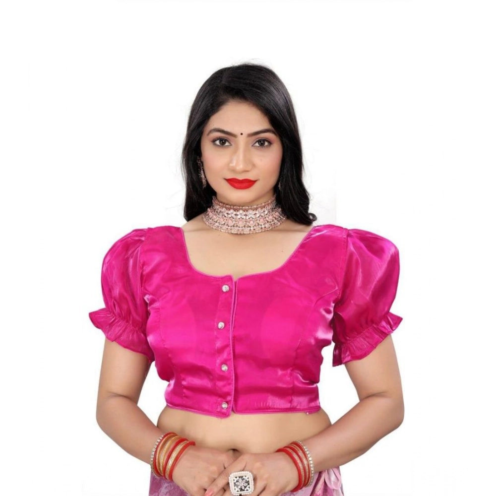 Women's Jimmy Solid Designer Neck Elastic Sleeve Readymade Blouse (Pink 38 , Alterable up to 42)-PID65832 - VANSHELLE
