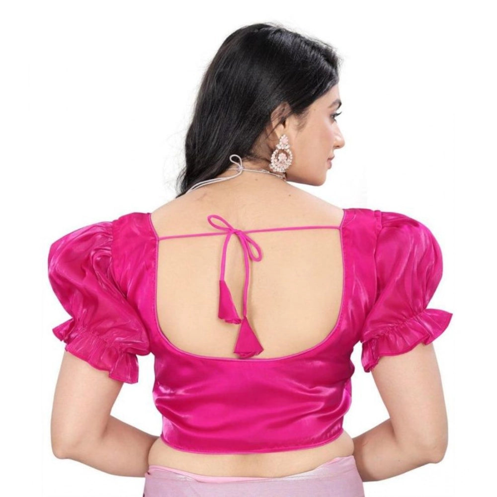 Women's Jimmy Solid Designer Neck Elastic Sleeve Readymade Blouse (Pink 38 , Alterable up to 42)-PID65832 - VANSHELLE