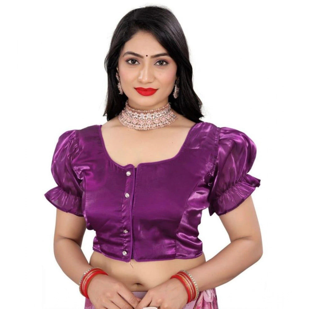 Women's Jimmy Solid Designer Neck Elastic Sleeve Readymade Blouse (Purple 38 , Alterable up to 42)-PID65833 - VANSHELLE