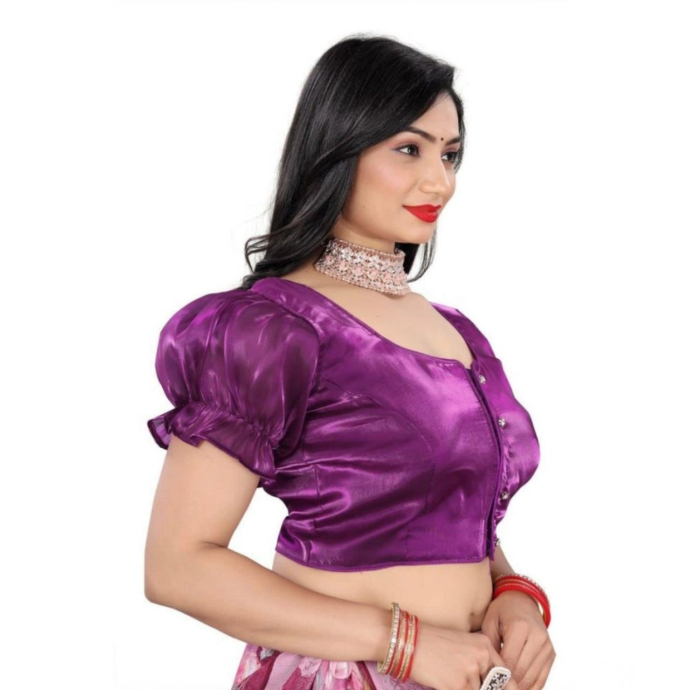Women's Jimmy Solid Designer Neck Elastic Sleeve Readymade Blouse (Purple 38 , Alterable up to 42)-PID65833 - VANSHELLE