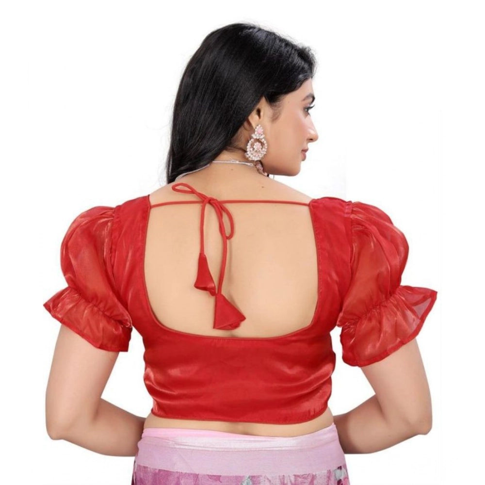 Women's Jimmy Solid Designer Neck Elastic Sleeve Readymade Blouse (Red 38 , Alterable up to 42)-PID65834 - VANSHELLE