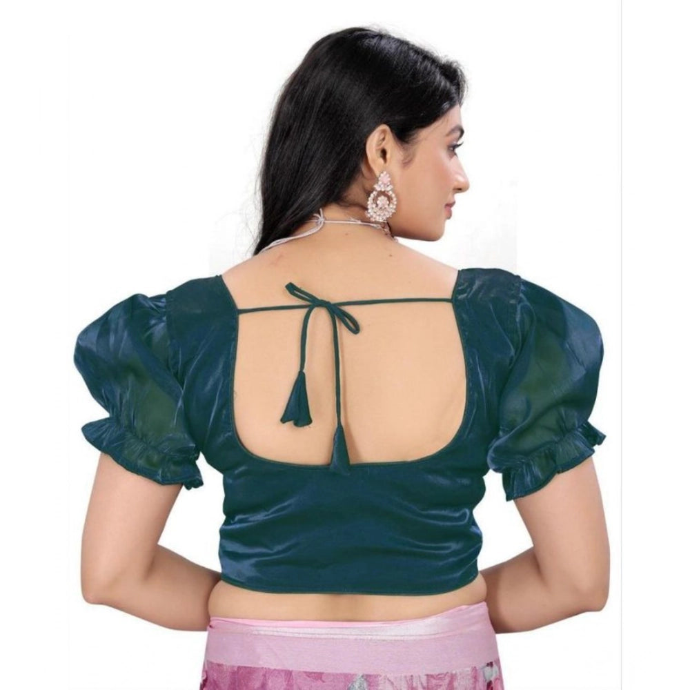 Women's Jimmy Solid Designer Neck Elastic Sleeve Readymade Blouse (Teal 38 , Alterable up to 42)-PID65835 - VANSHELLE