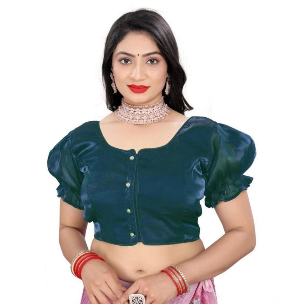 Women's Jimmy Solid Designer Neck Elastic Sleeve Readymade Blouse (Teal 38 , Alterable up to 42)-PID65835 - VANSHELLE