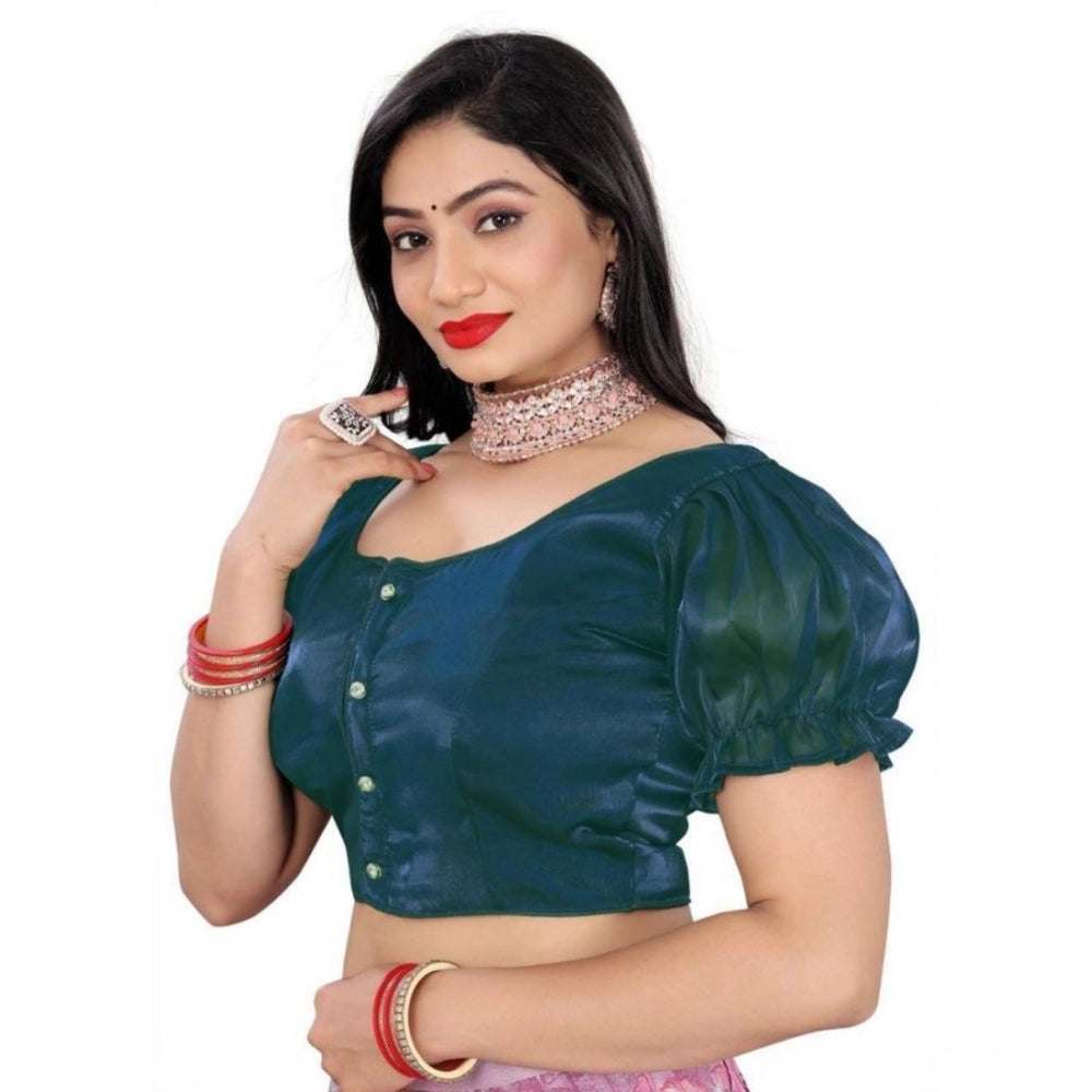 Women's Jimmy Solid Designer Neck Elastic Sleeve Readymade Blouse (Teal 38 , Alterable up to 42)-PID65835 - VANSHELLE