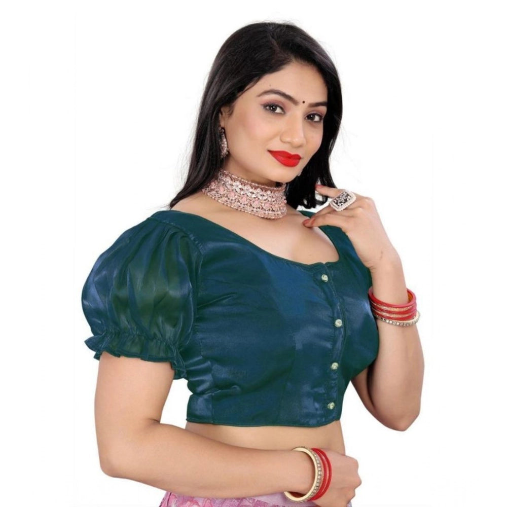 Women's Jimmy Solid Designer Neck Elastic Sleeve Readymade Blouse (Teal 38 , Alterable up to 42)-PID65835 - VANSHELLE