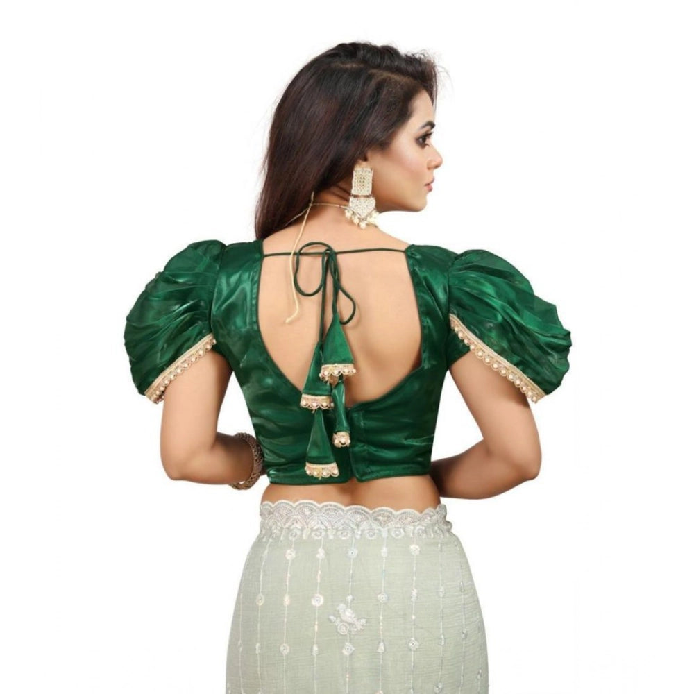 Women's Jimmy Solid V Neck Puff Sleeve Readymade Blouse (Green 38 , Alterable up to 42)-PID65839 - VANSHELLE