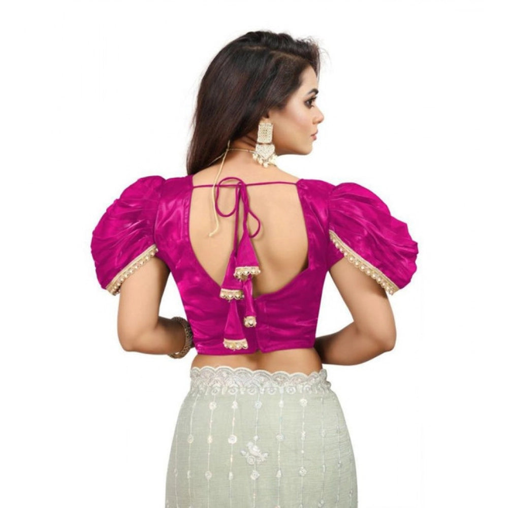 Women's Jimmy Solid V Neck Puff Sleeve Readymade Blouse (Pink 38 , Alterable up to 42)-PID65842 - VANSHELLE