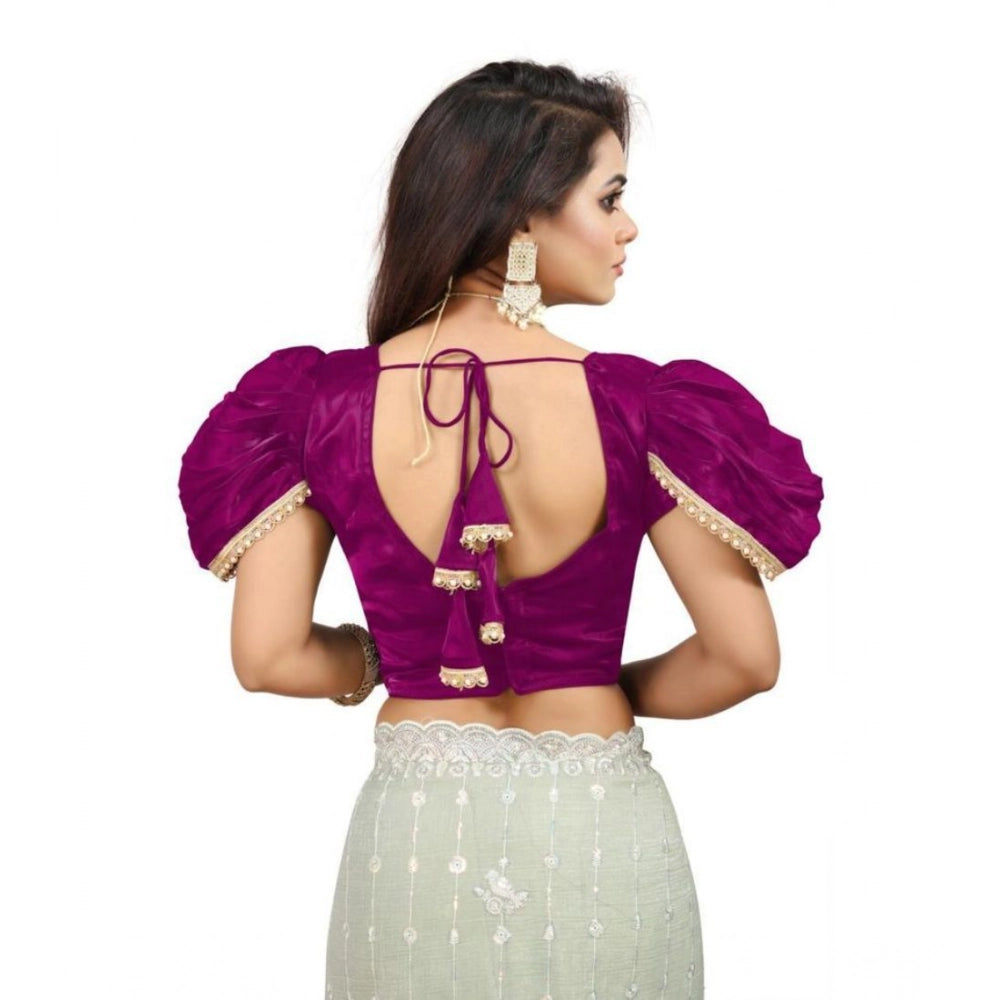 Women's Jimmy Solid V Neck Puff Sleeve Readymade Blouse (Purple 38 , Alterable up to 42)-PID65843 - VANSHELLE
