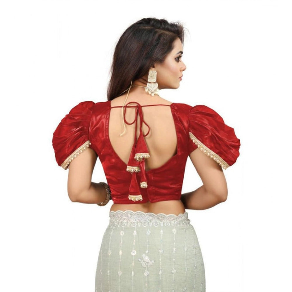 Women's Jimmy Solid V Neck Puff Sleeve Readymade Blouse (Red 38 , Alterable up to 42)-PID65844 - VANSHELLE