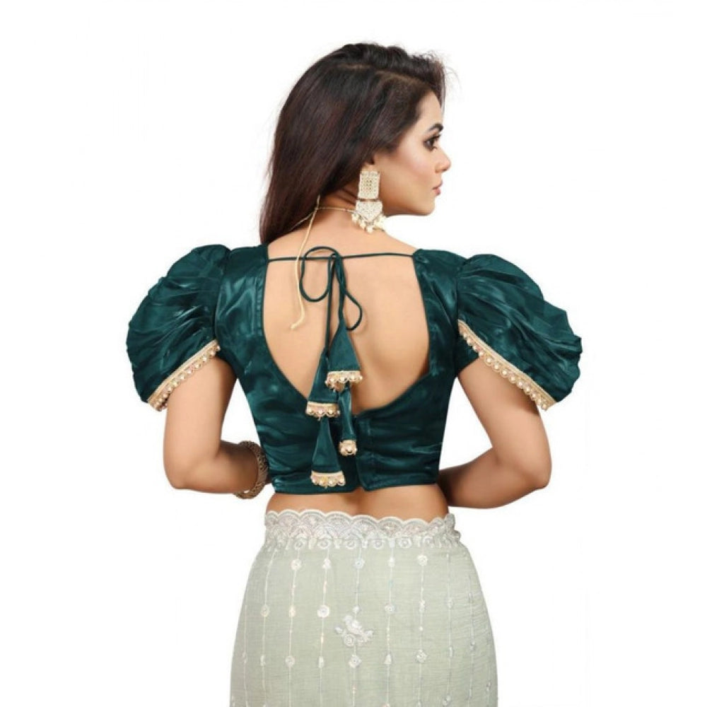 Women's Jimmy Solid V Neck Puff Sleeve Readymade Blouse (Teal 38 , Alterable up to 42)-PID65845 - VANSHELLE