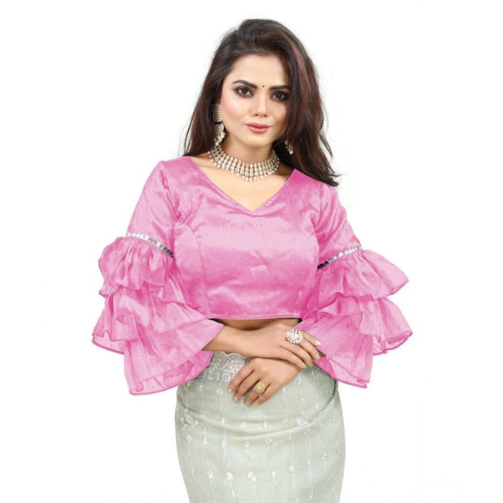 Women's Organza Solid V Neck Layered Ruffle Sleeve Readymade Blouse (Light_Pink Free Size , up to 38–40 Bust)-PID65846 - VANSHELLE