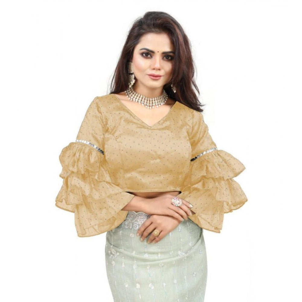 Women's Organza Solid V Neck Layered Ruffle Sleeve Readymade Blouse (Beige Free Size , up to 38–40 Bust)-PID65847 - VANSHELLE
