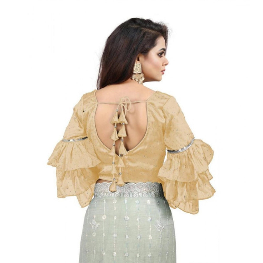 Women's Organza Solid V Neck Layered Ruffle Sleeve Readymade Blouse (Beige Free Size , up to 38–40 Bust)-PID65847 - VANSHELLE