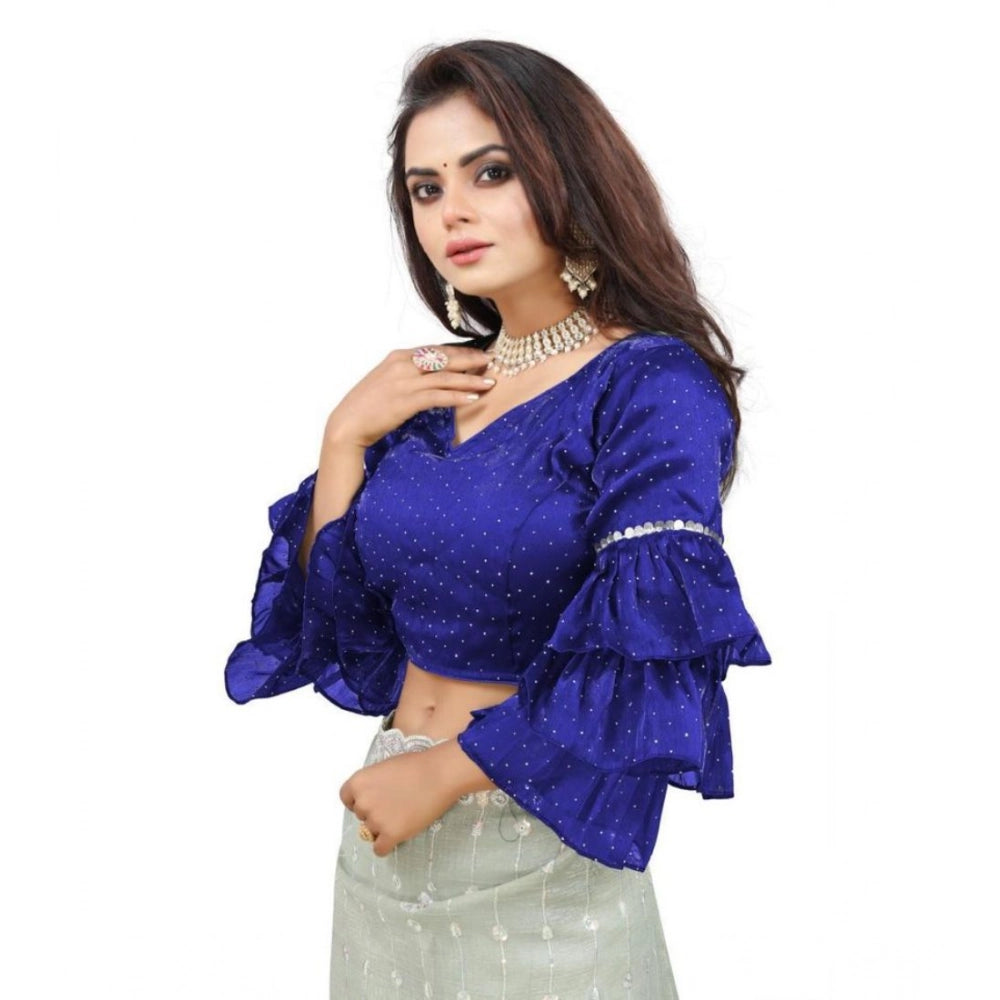 Women's Organza Solid V Neck Layered Ruffle Sleeve Readymade Blouse (Blue Free Size , up to 38–40 Bust)-PID65849 - VANSHELLE