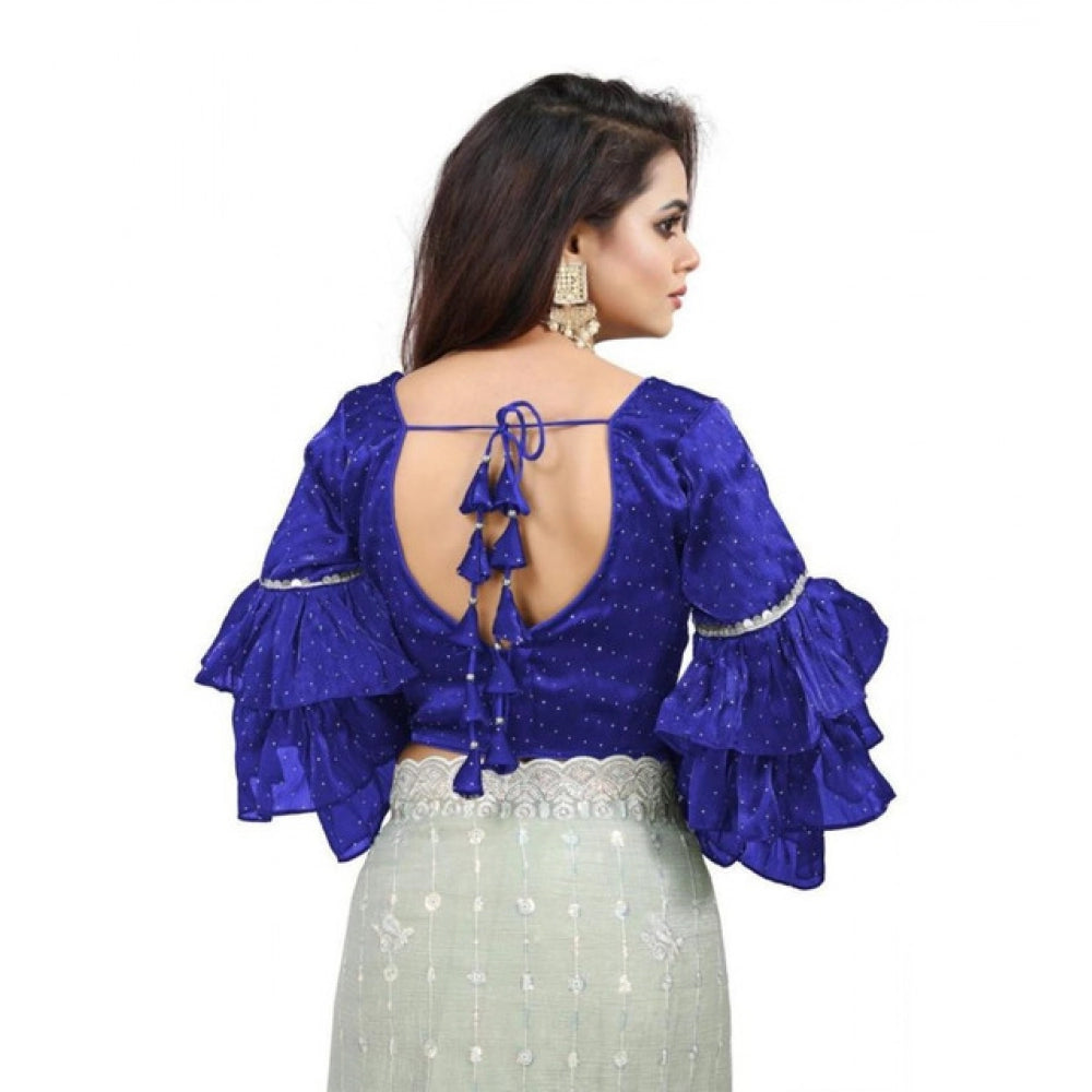 Women's Organza Solid V Neck Layered Ruffle Sleeve Readymade Blouse (Blue Free Size , up to 38–40 Bust)-PID65849 - VANSHELLE