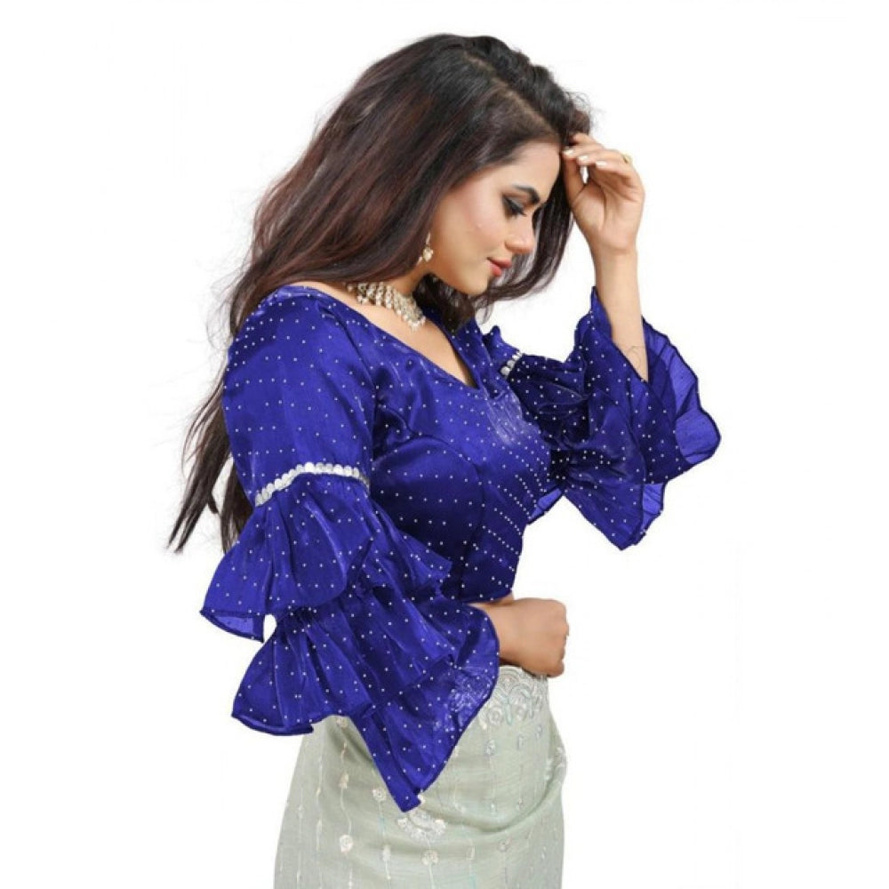 Women's Organza Solid V Neck Layered Ruffle Sleeve Readymade Blouse (Blue Free Size , up to 38–40 Bust)-PID65849 - VANSHELLE