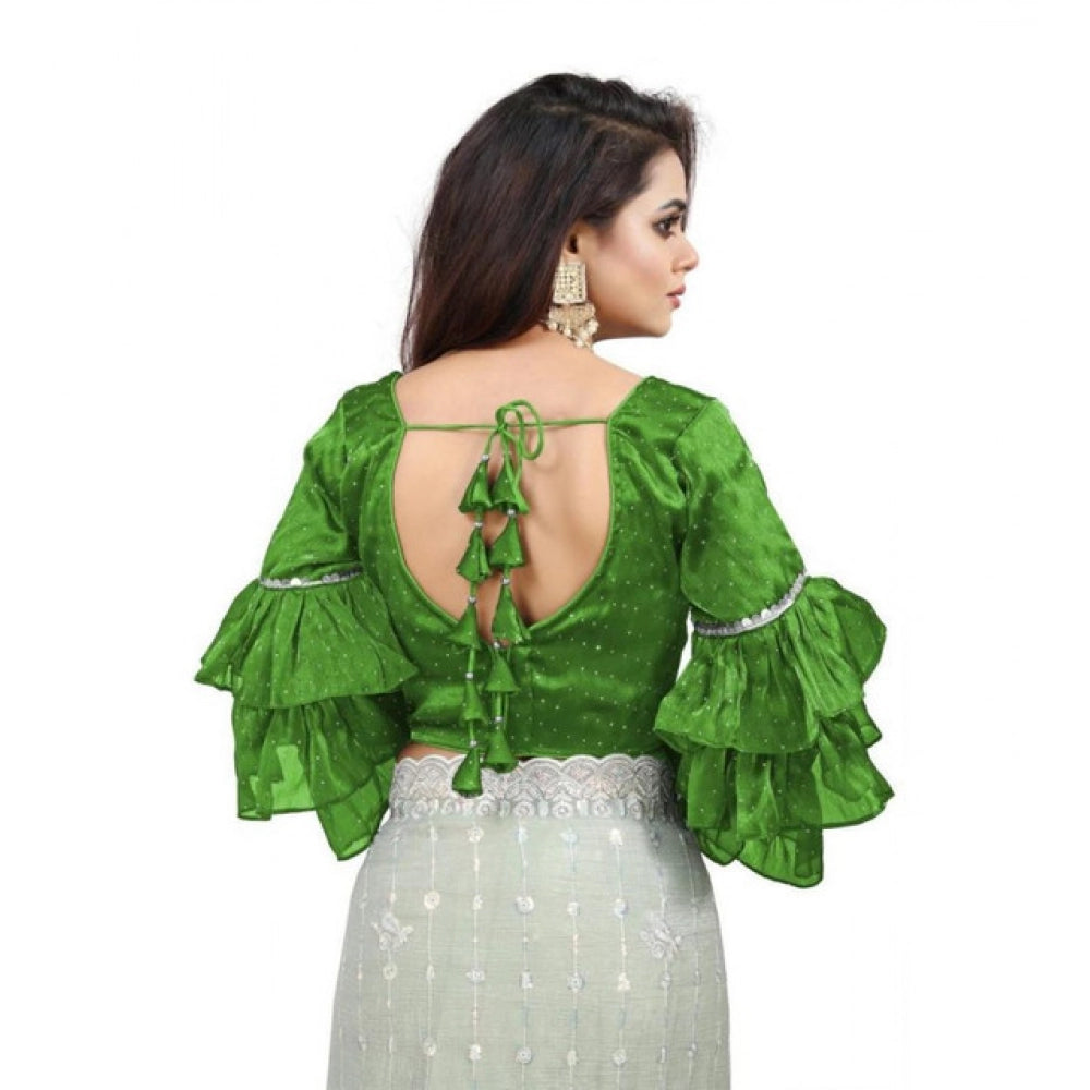 Women's Organza Solid V Neck Layered Ruffle Sleeve Readymade Blouse (Light Green Free Size , up to 38–40 Bust)-PID65852 - VANSHELLE