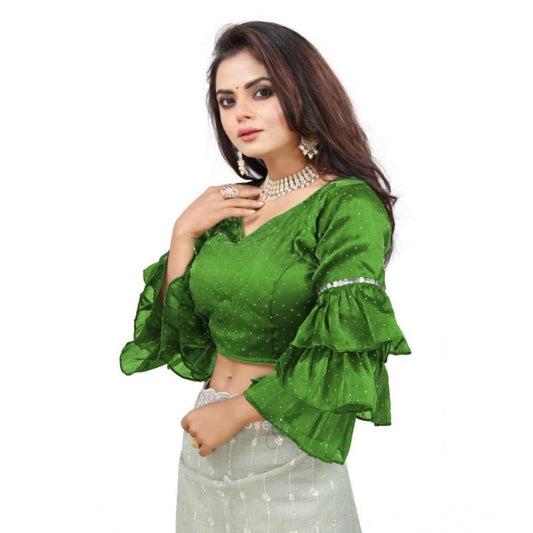 Women's Organza Solid V Neck Layered Ruffle Sleeve Readymade Blouse (Light Green Free Size , up to 38–40 Bust)-PID65852 - VANSHELLE