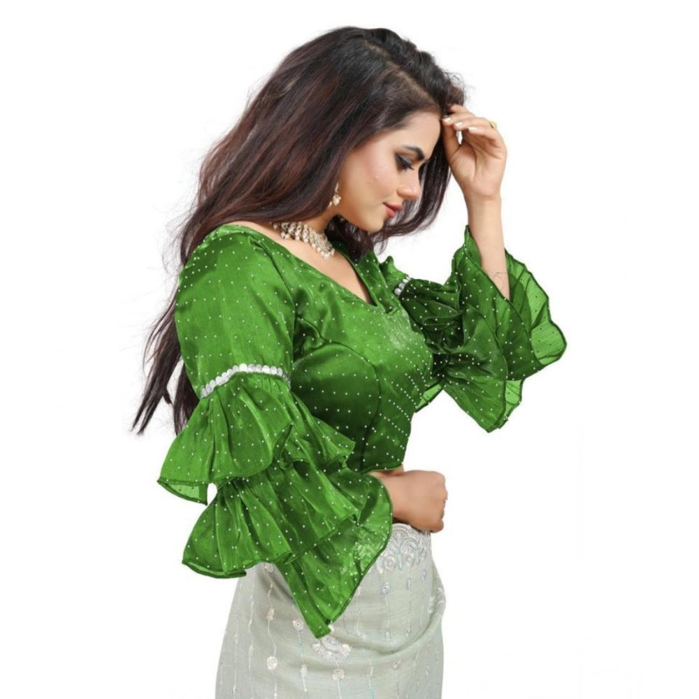 Women's Organza Solid V Neck Layered Ruffle Sleeve Readymade Blouse (Light Green Free Size , up to 38–40 Bust)-PID65852 - VANSHELLE