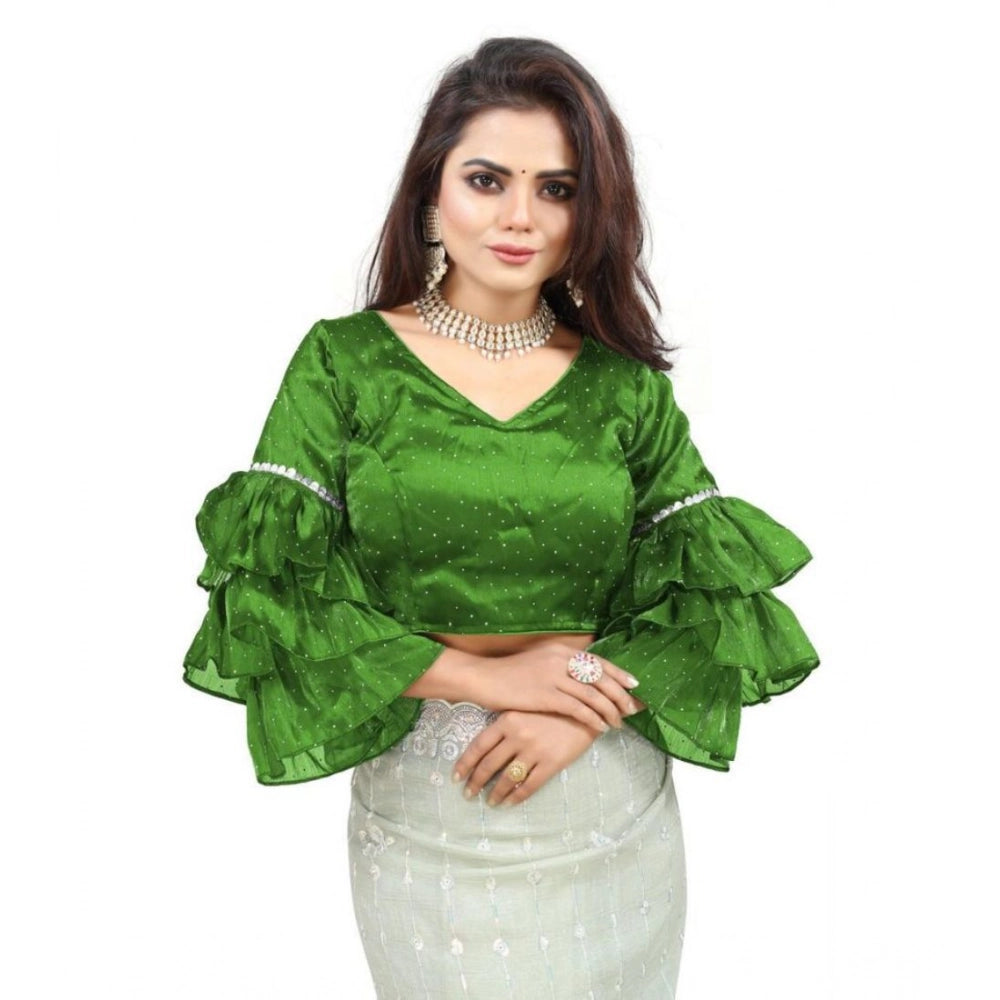 Women's Organza Solid V Neck Layered Ruffle Sleeve Readymade Blouse (Light Green Free Size , up to 38–40 Bust)-PID65852 - VANSHELLE