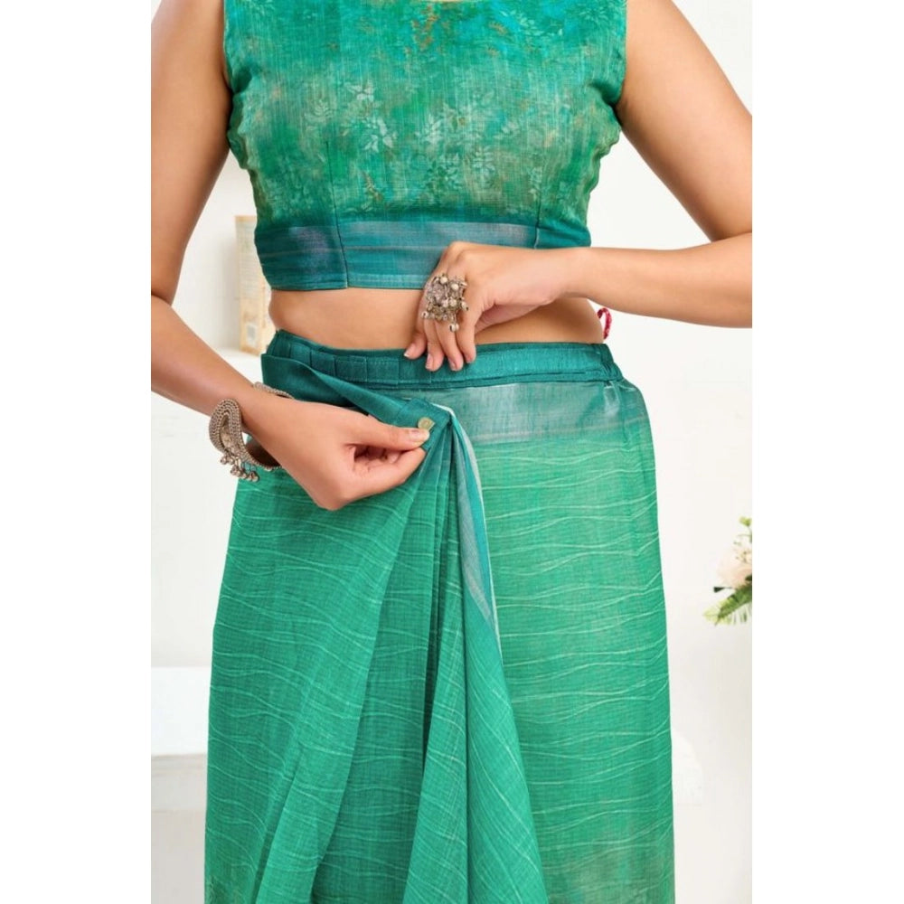 Women's Faux Linen Floral Ready to wear Saree With Unstitched Blouse 5.5Mtr (Green) - VANSHELLE