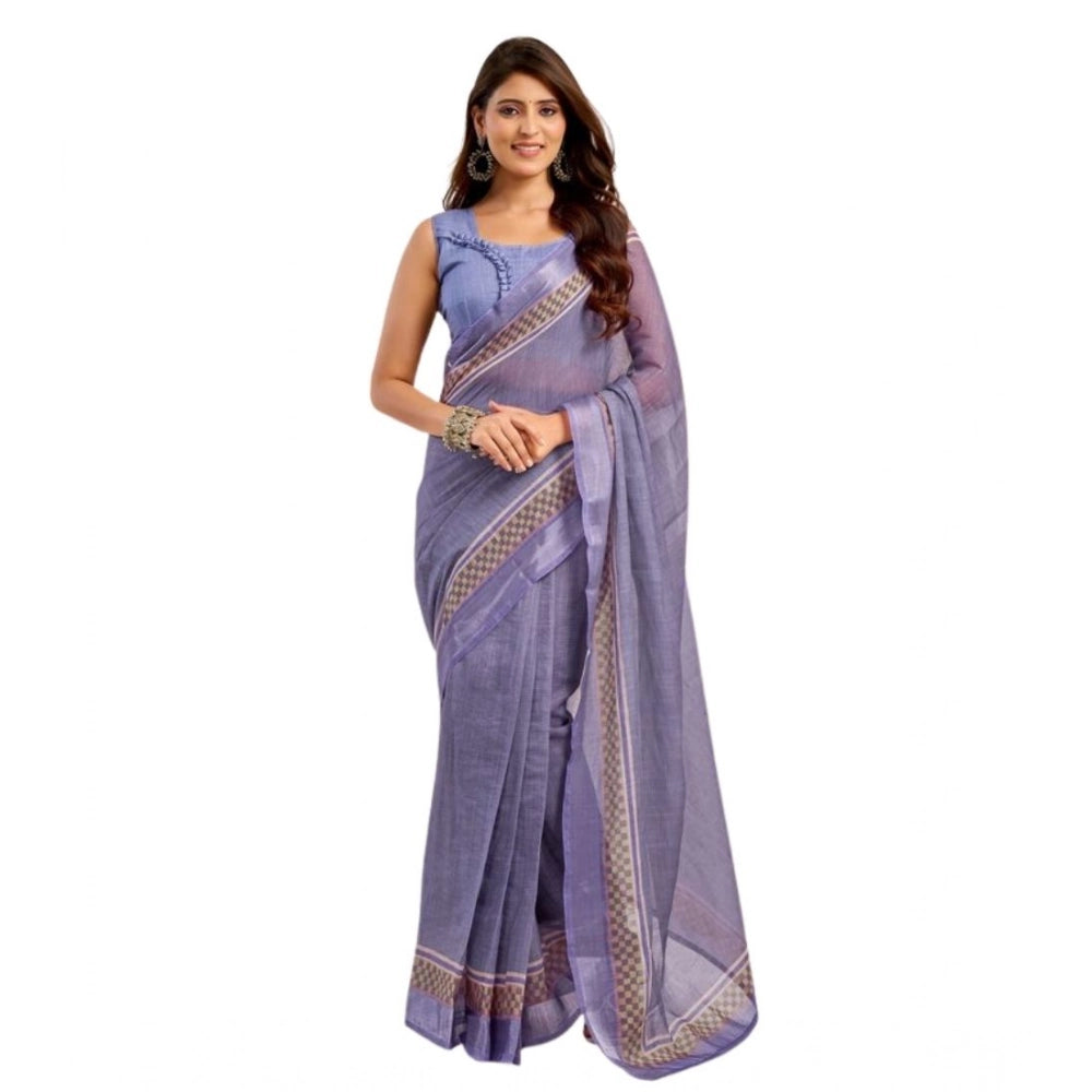 Women's Faux Linen Printed Ready to wear Saree With Unstitched Blouse 5.5Mtr (Light_Lavender) - VANSHELLE