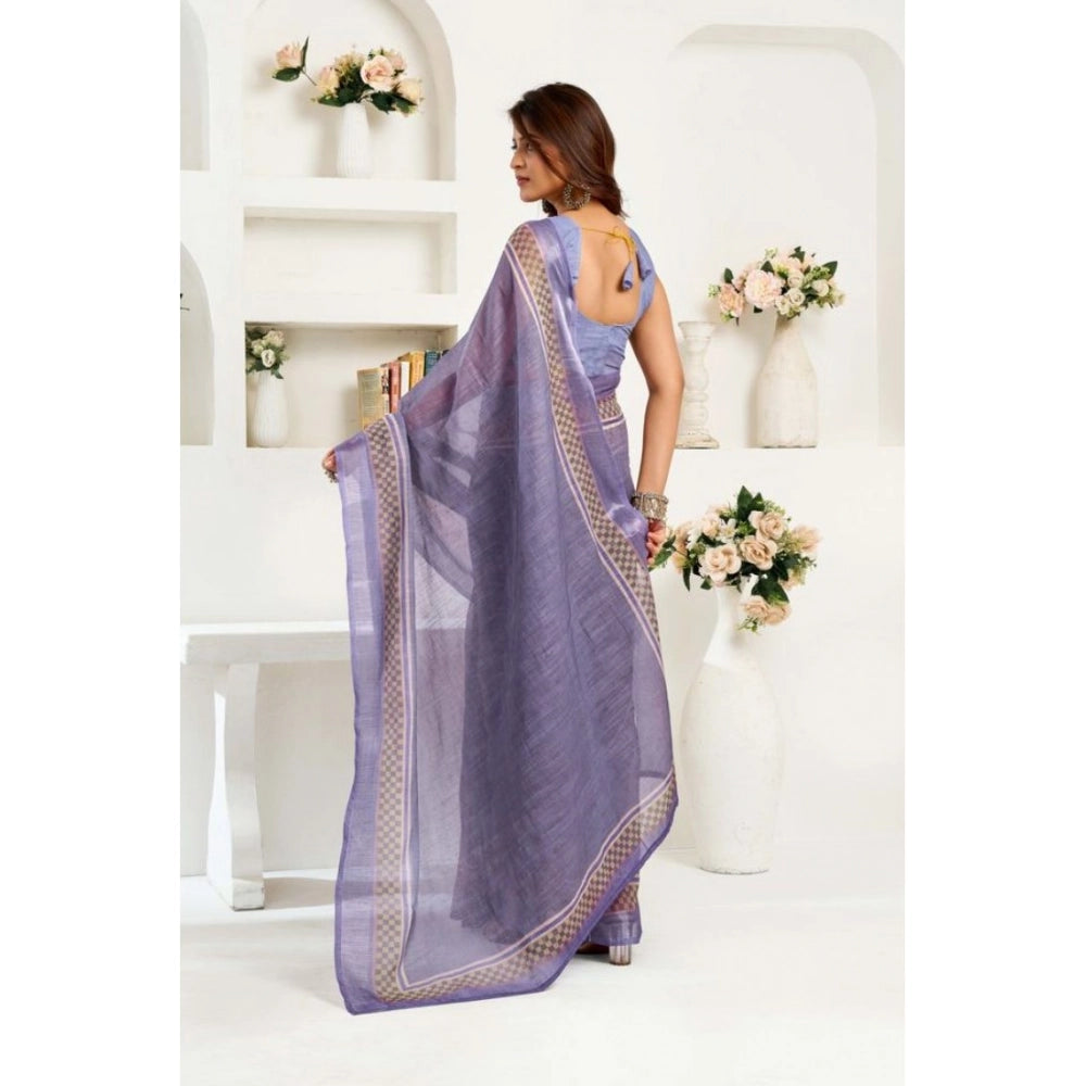 Women's Faux Linen Printed Ready to wear Saree With Unstitched Blouse 5.5Mtr (Light_Lavender) - VANSHELLE