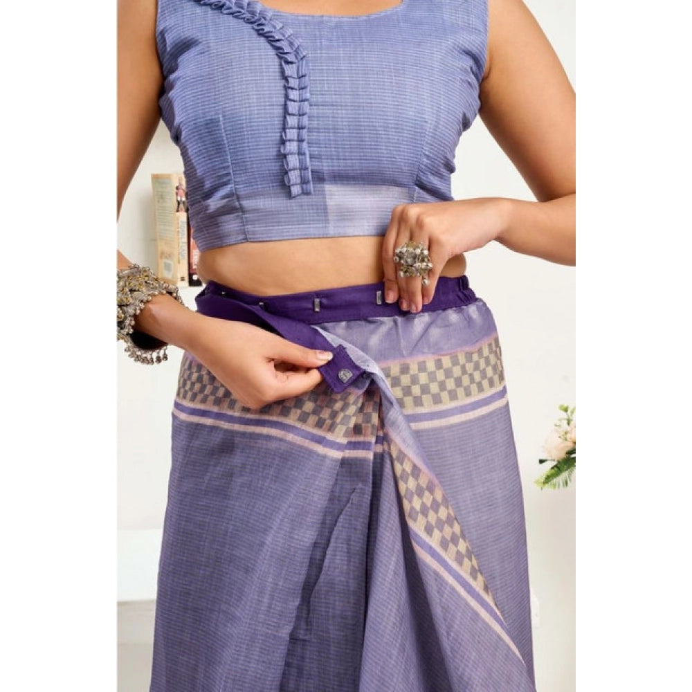 Women's Faux Linen Printed Ready to wear Saree With Unstitched Blouse 5.5Mtr (Light_Lavender) - VANSHELLE