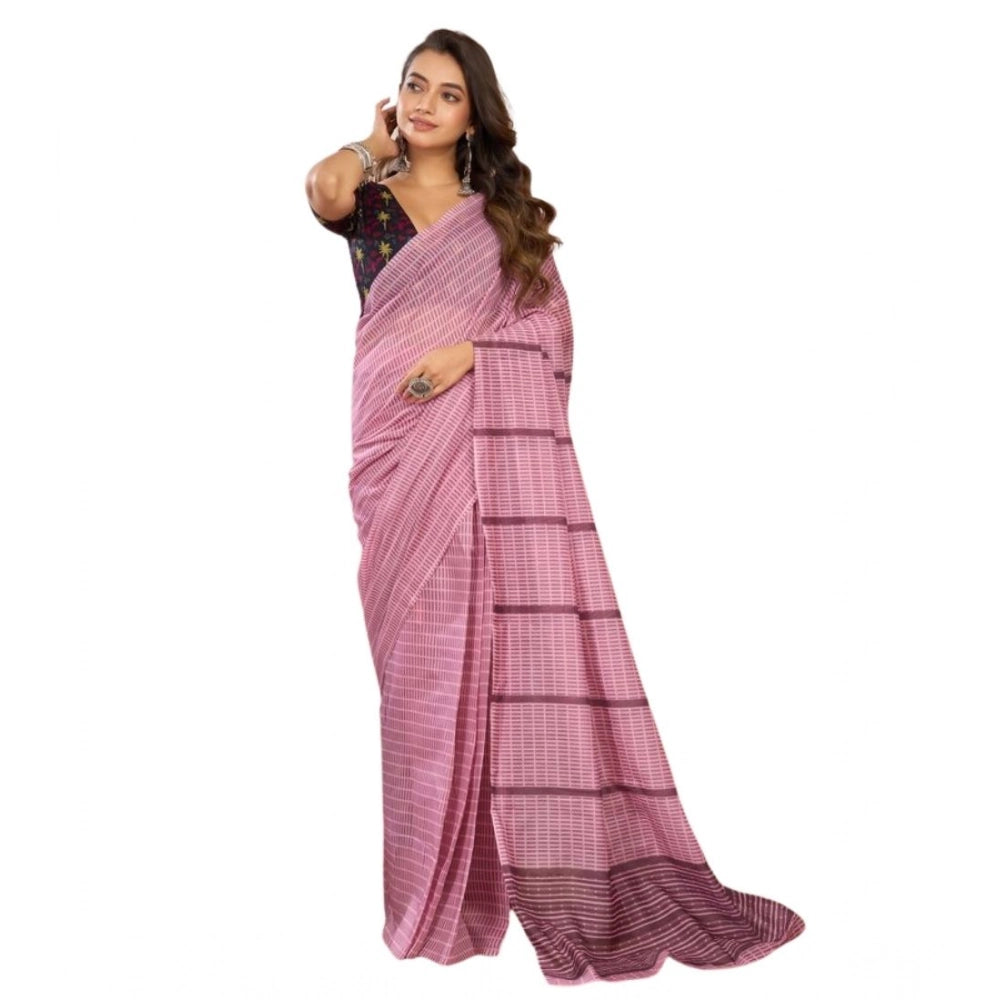 Women's Faux Linen Geometric Ready to wear Saree With Unstitched Blouse 5.5Mtr (LightPink) - VANSHELLE